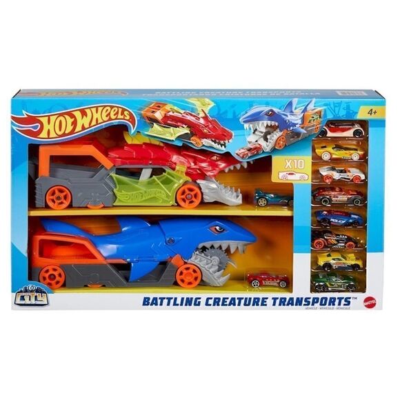 🔥 HOT WHEELS CITY 2 Battling Creatures Transporter Vehicle Set+10 Die Cast Cars - Picture 2 of 16